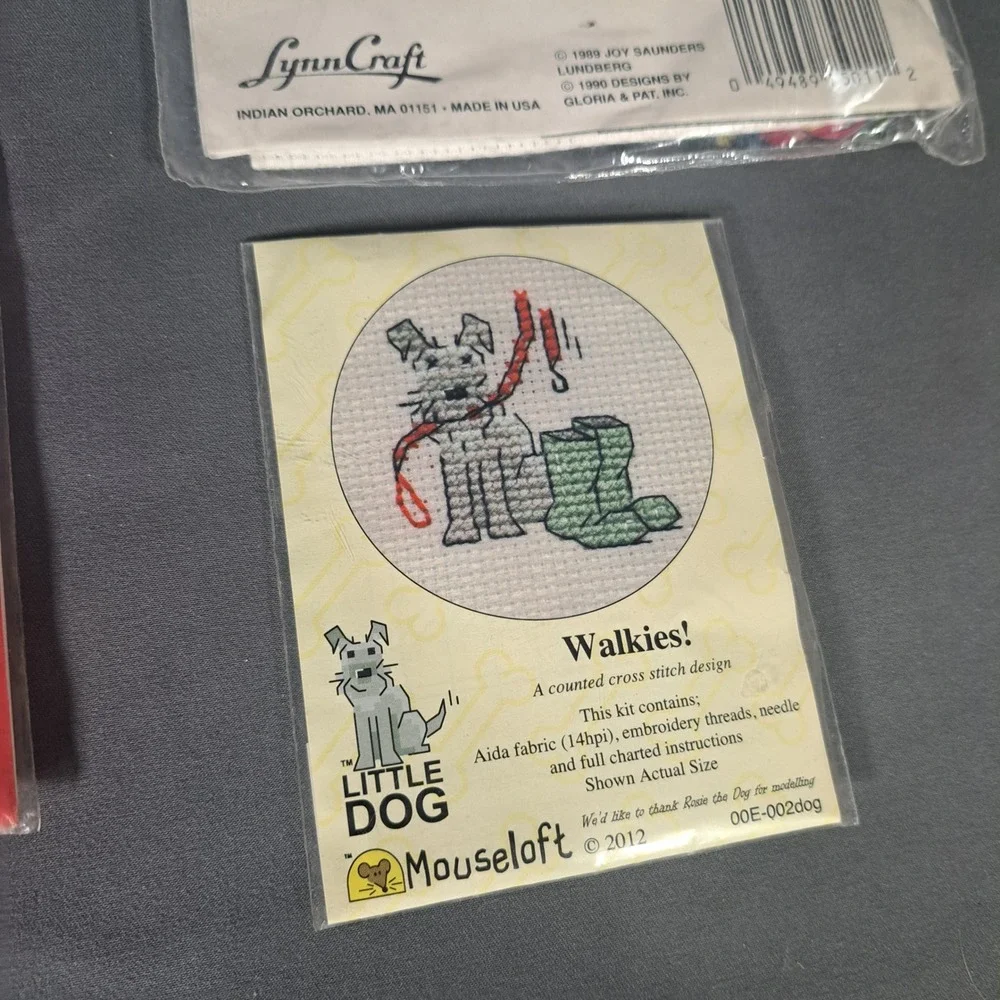 VTG Counted Cross Stitch Kit Lot Dimensions LynnCraft‎ Mouseloft Cat Dog Craft